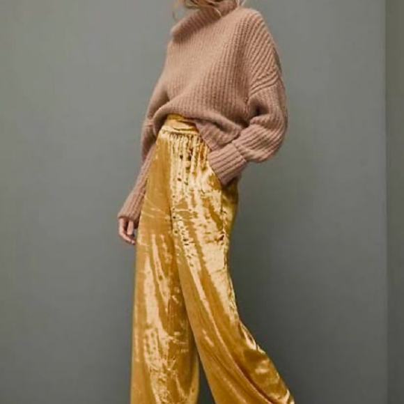 Anthropologie Pants - NWT Anthropologie Gold Velvet Wide-Leg Pants